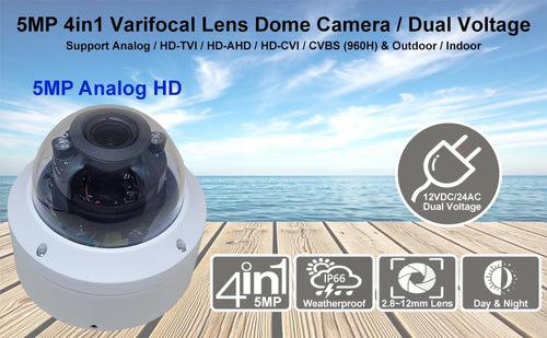 1stPV 5MP Super HD 4in1 Analog Security Dome Camera, DC12V/AC24V