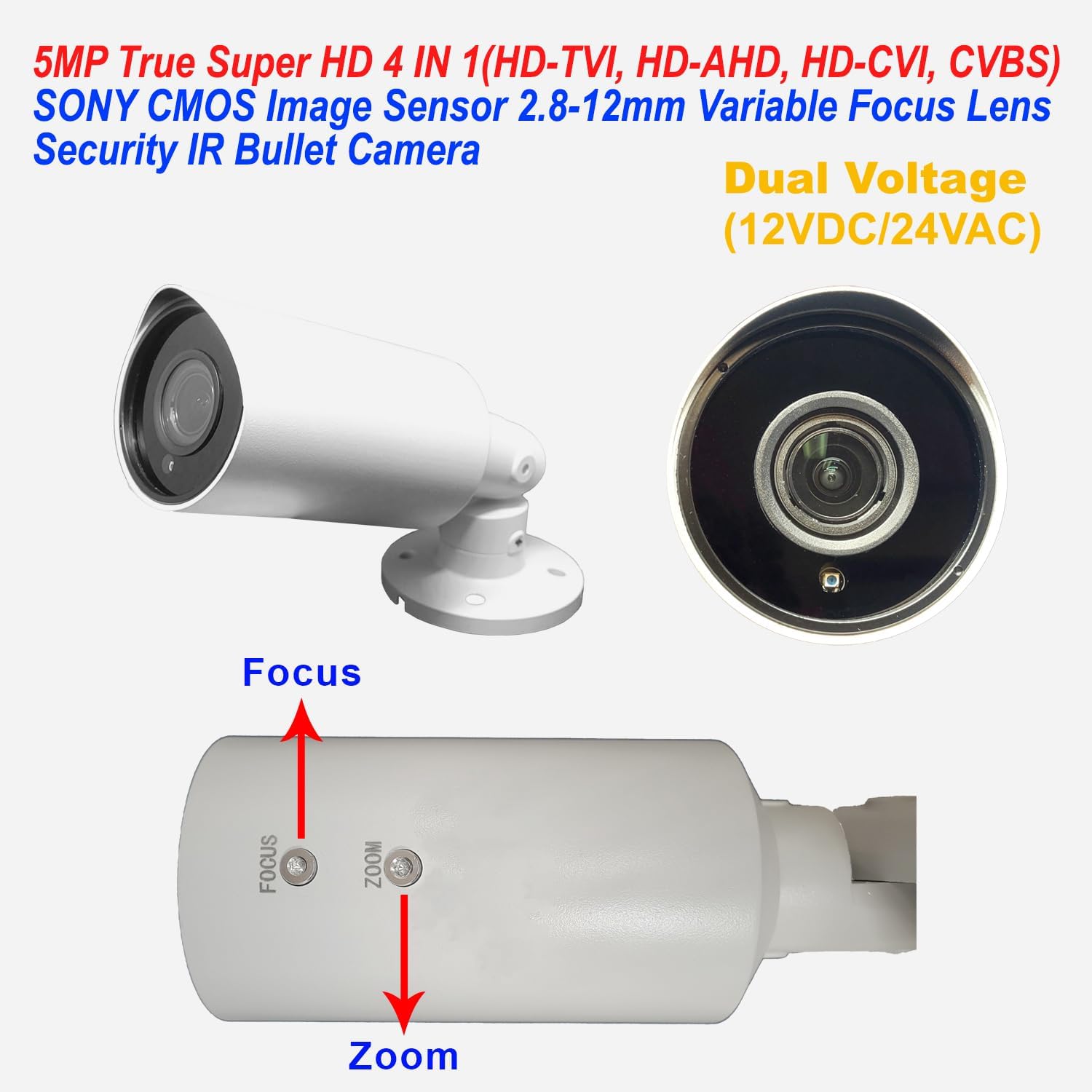 1stPV 5MP Super HD Analog Security IR Bullet Camera, 12VDC/24VAC