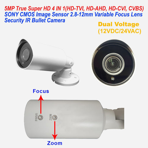 1stPV 5MP Super HD Analog Security IR Bullet Camera, 12VDC/24VAC