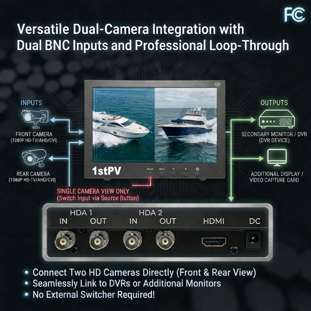 1stPV 10.1" Professional Security Monitor, 1080P, HDMI & 2xBNC in/Out