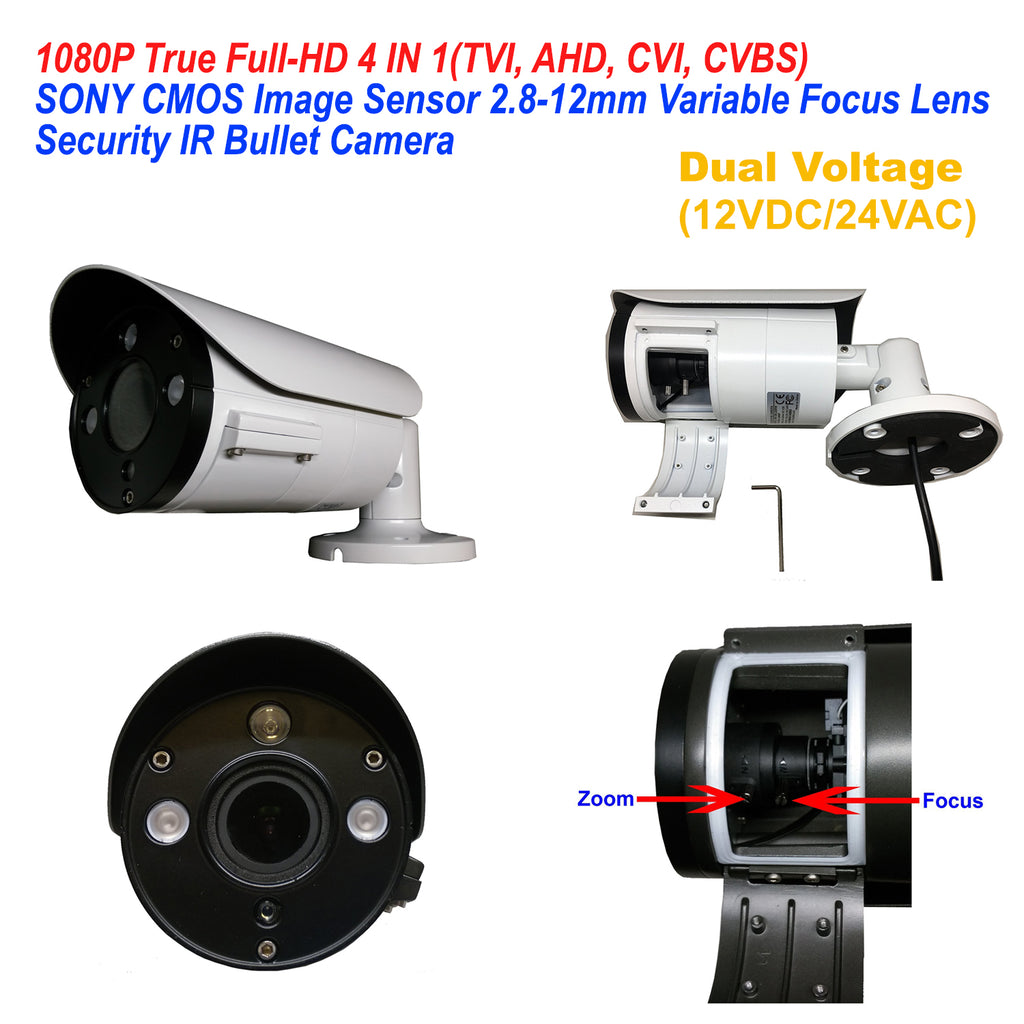 [1PV-2812TVBDRW] 1stPV Security Bullet Camera 2.8-12mm Varifocal Lens Dual Power DC12V AC24V TVI/AHD/CVI/CVBS