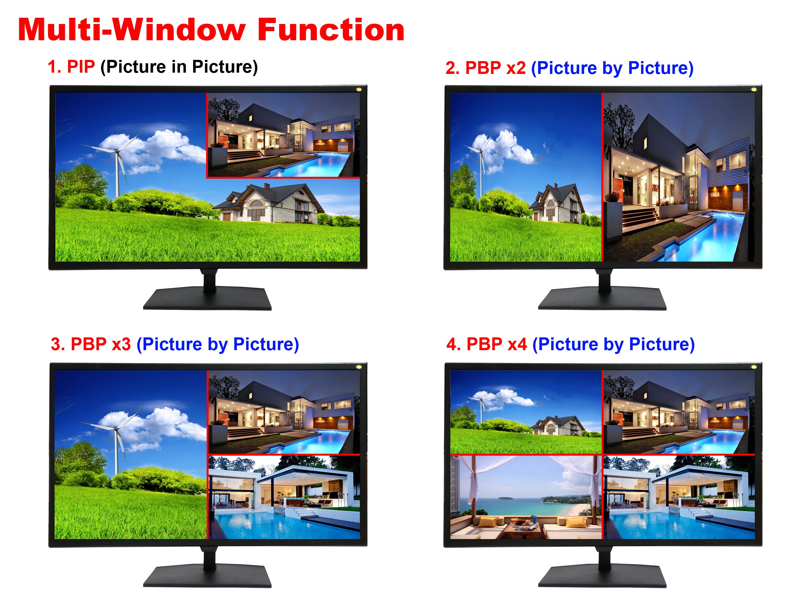 1stPV 28" Professional LED Security Monitor, 4K (3840 x 2160) UHD Resolution, Build-in 3D Comb Filter & De-Interlace, Quad/PIP/POP, HDMI1@60Hz, HDMI2&3@30Hz, DP@60Hz, 1.073G Color, Super Slim Design